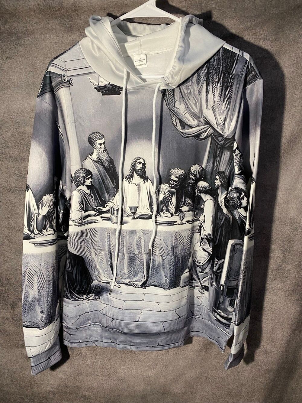 The Last Supper Graphic Print Pullover Hoodie Men’s Size Medium 100% Polyester